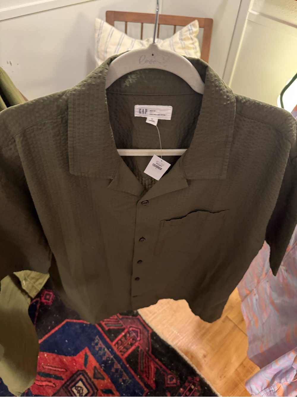 GAP Olive Seersucker Camp Shirt NWT